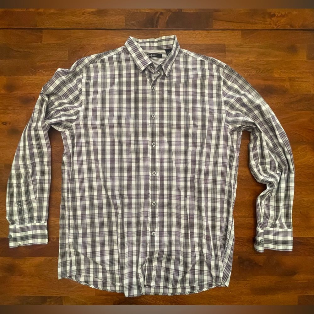 Axist Men's Checkered Shirt - Purple and White Large